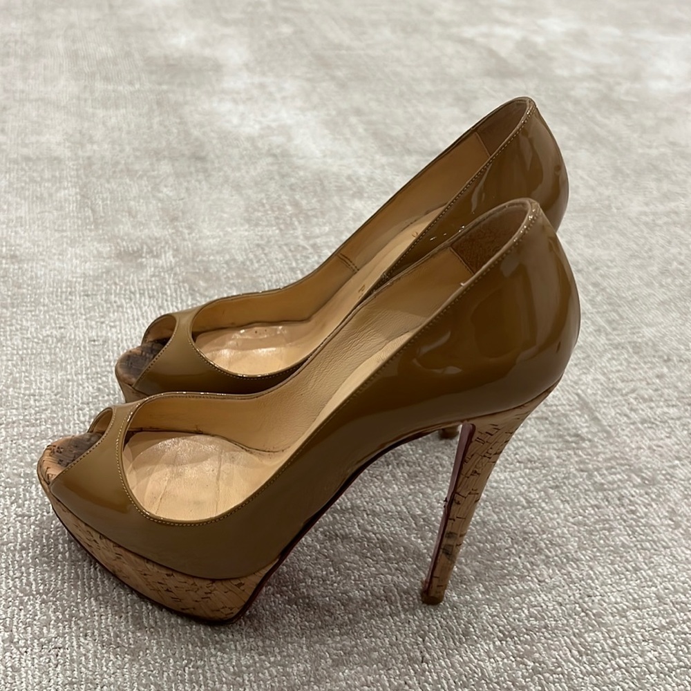 Christian Louboutin Cork Peep Toe Platform Heels Size 36 1/2